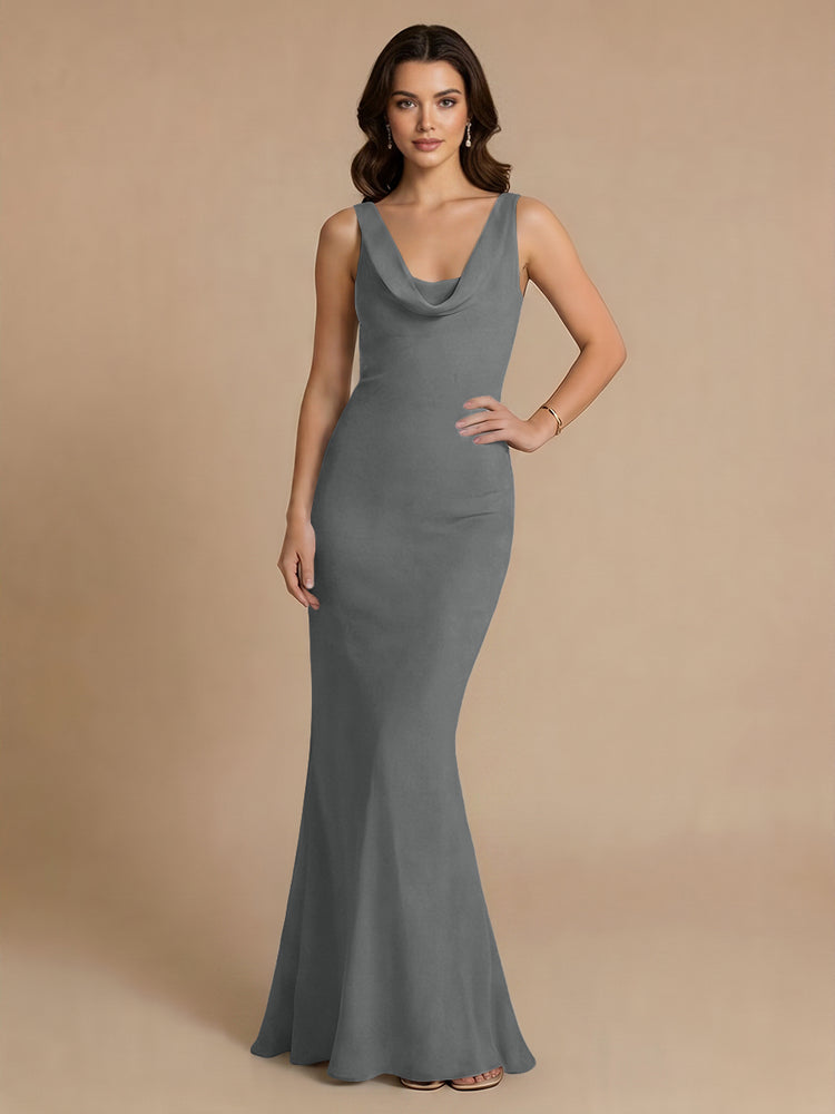 Jersey Mermaid V Neck Long Bridesmaid Dresses with Pleats