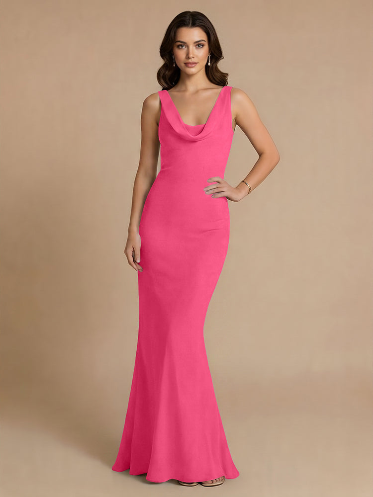 Jersey Mermaid V Neck Long Bridesmaid Dresses with Pleats