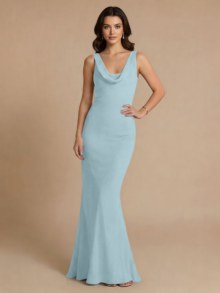 Jersey Mermaid V Neck Long Bridesmaid Dresses with Pleats