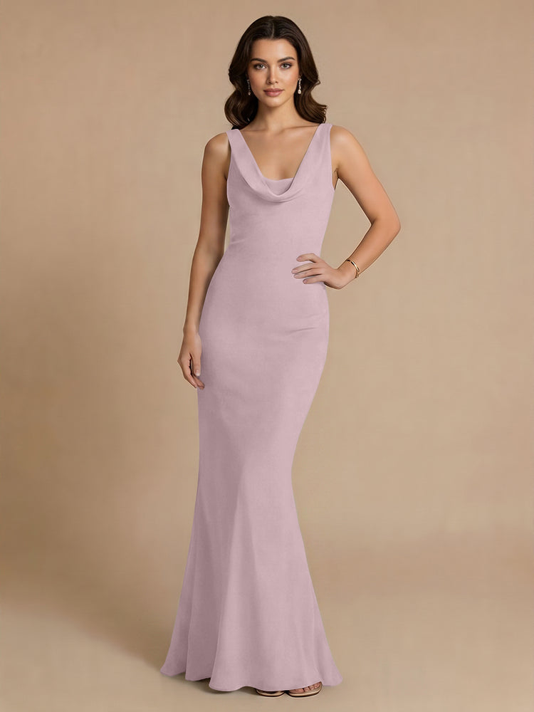 Jersey Mermaid V Neck Long Bridesmaid Dresses with Pleats