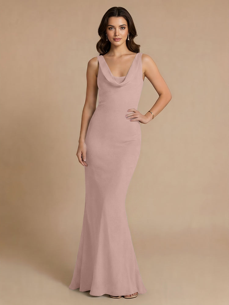Jersey Mermaid V Neck Long Bridesmaid Dresses with Pleats