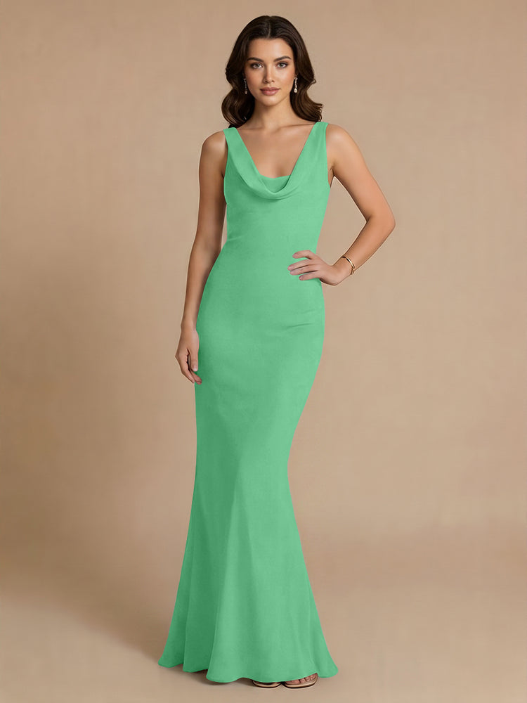 Jersey Mermaid V Neck Long Bridesmaid Dresses with Pleats