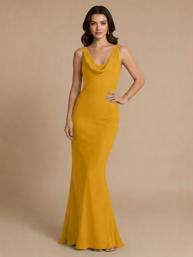 Jersey Mermaid V Neck Long Bridesmaid Dresses with Pleats