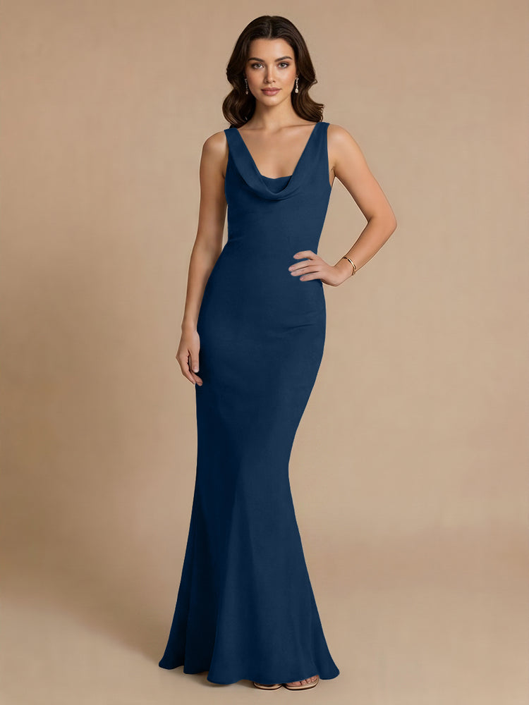 Jersey Mermaid V Neck Long Bridesmaid Dresses with Pleats