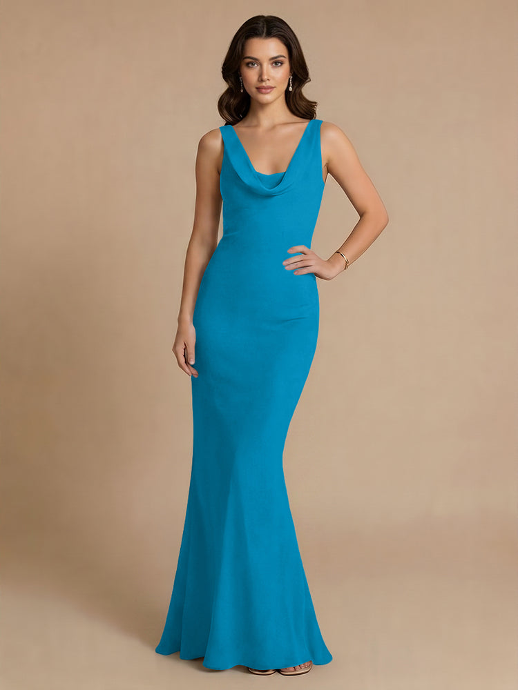 Jersey Mermaid V Neck Long Bridesmaid Dresses with Pleats