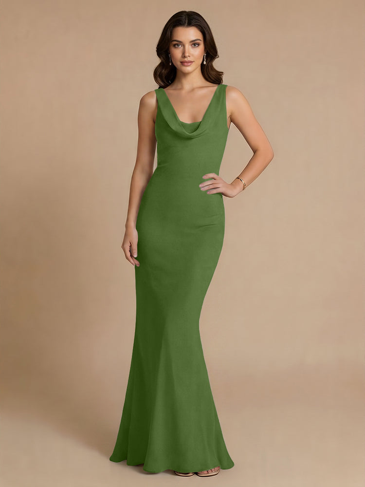 Jersey Mermaid V Neck Long Bridesmaid Dresses with Pleats