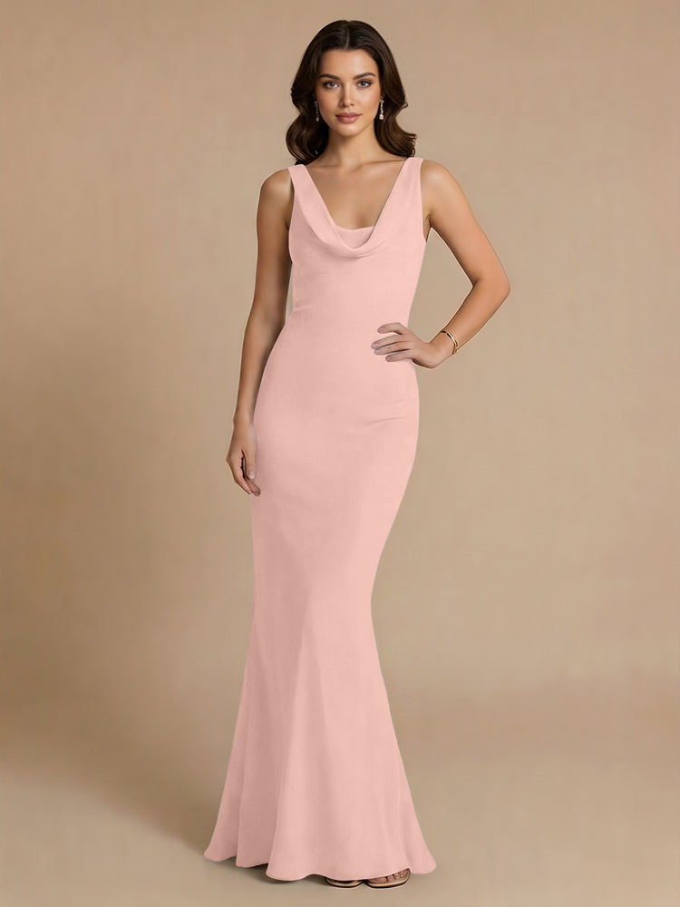 Jersey Mermaid V Neck Long Bridesmaid Dresses with Pleats
