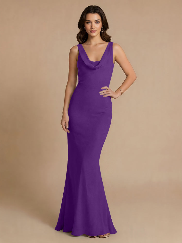 Jersey Mermaid V Neck Long Bridesmaid Dresses with Pleats
