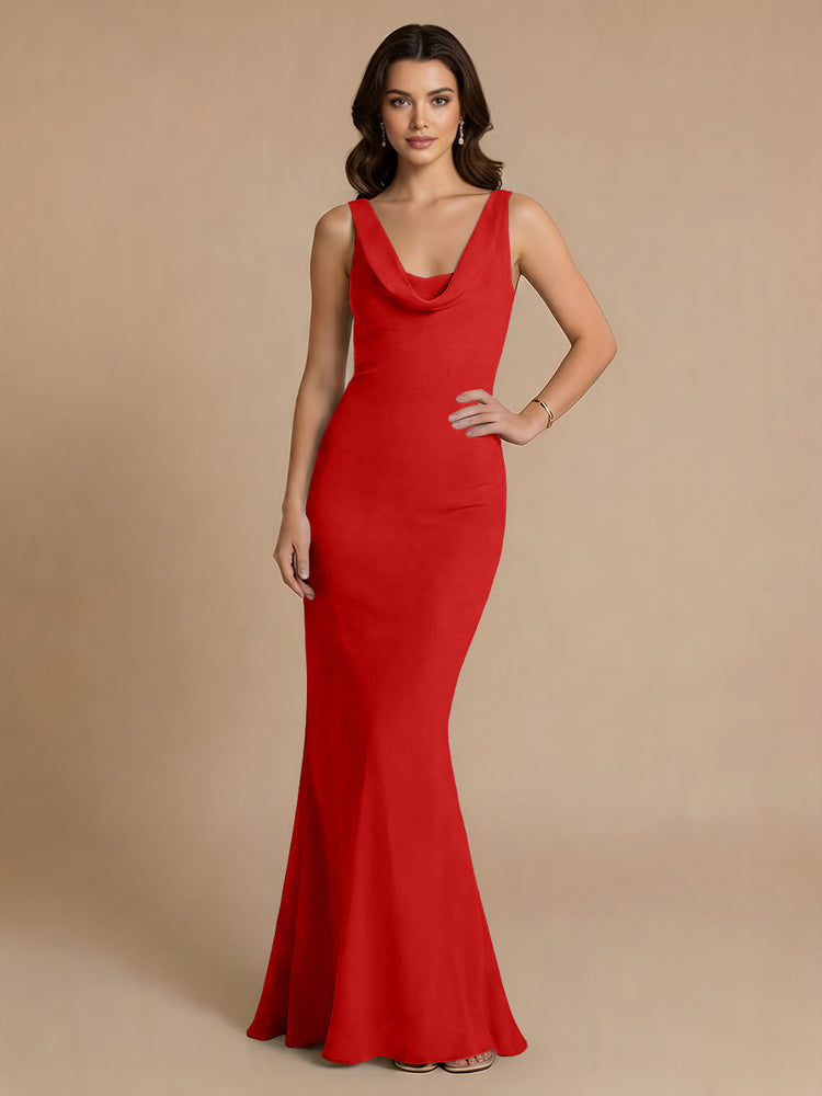 Jersey Mermaid V Neck Long Bridesmaid Dresses with Pleats