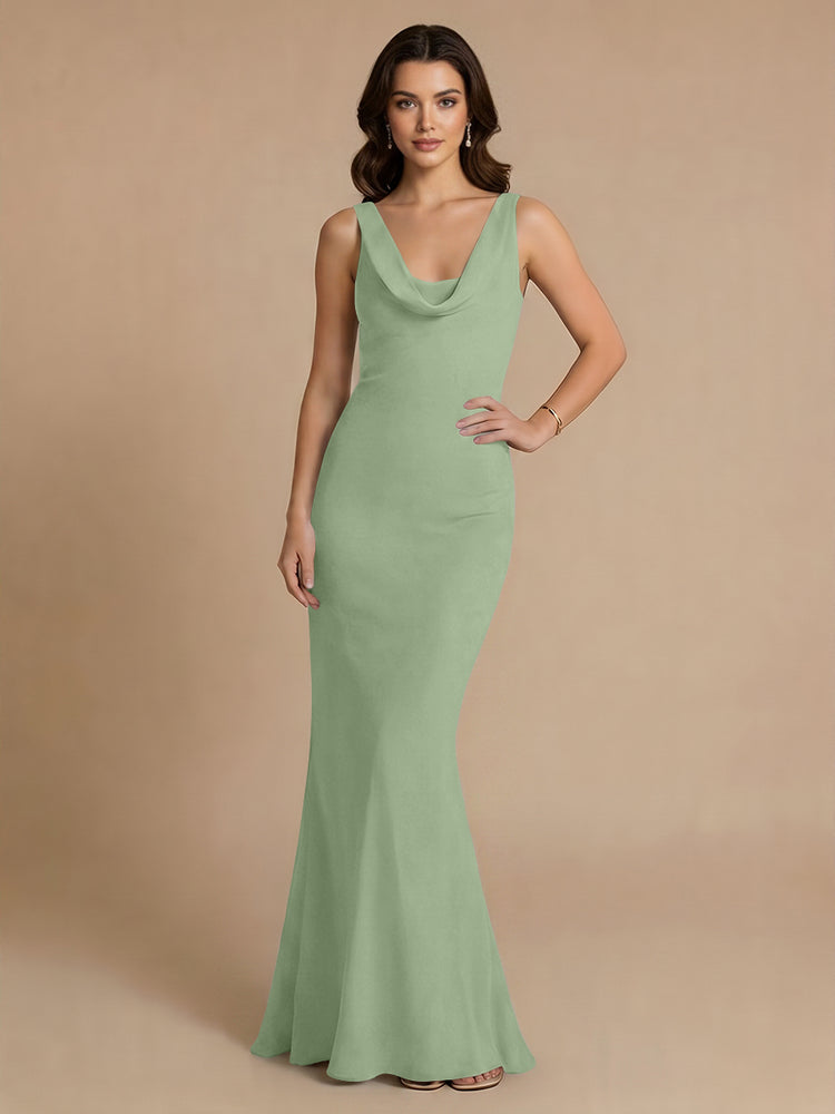 Jersey Mermaid V Neck Long Bridesmaid Dresses with Pleats