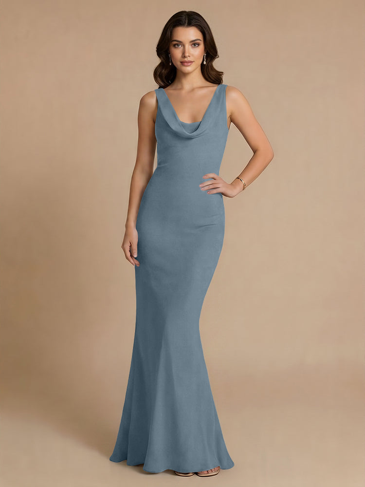 Jersey Mermaid V Neck Long Bridesmaid Dresses with Pleats