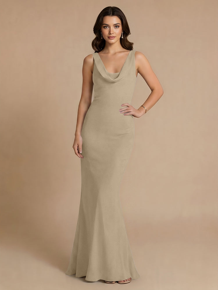 Jersey Mermaid V Neck Long Bridesmaid Dresses with Pleats