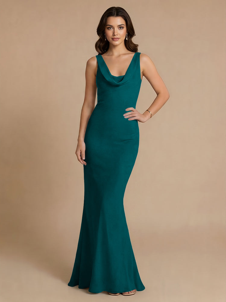 Jersey Mermaid V Neck Long Bridesmaid Dresses with Pleats