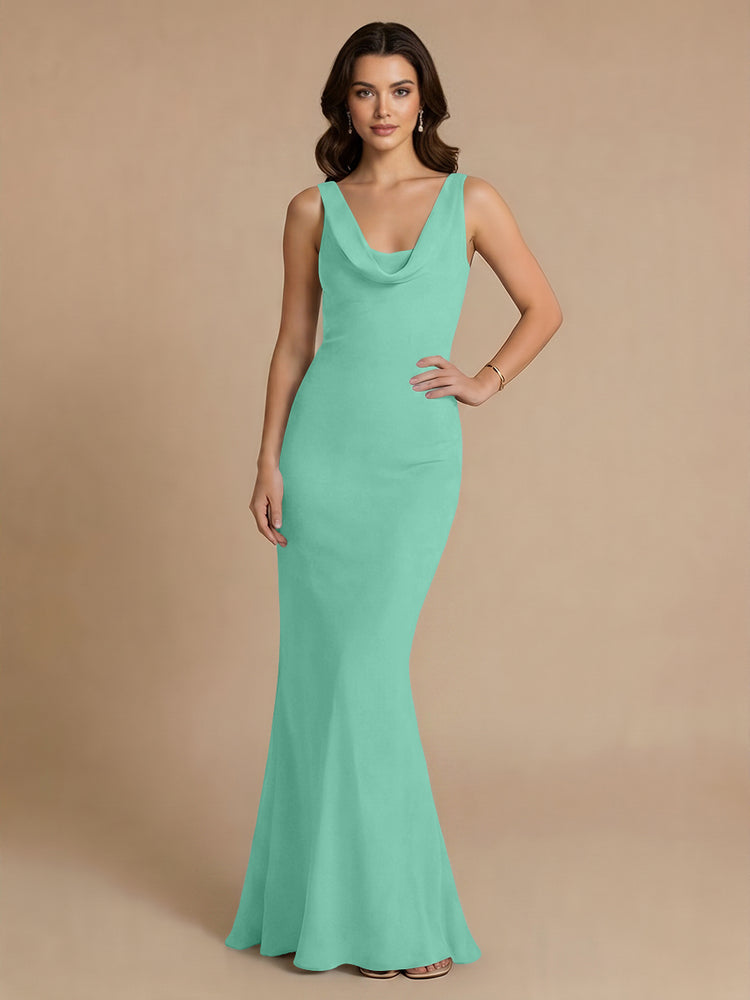 Jersey Mermaid V Neck Long Bridesmaid Dresses with Pleats