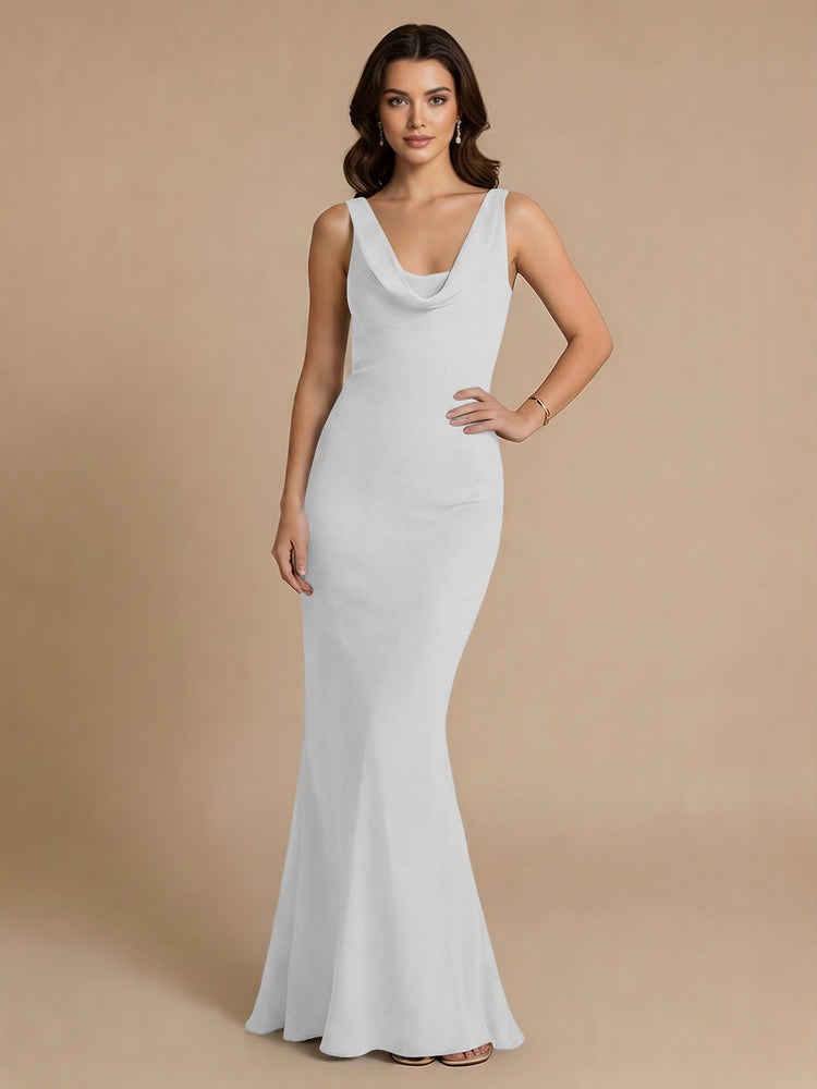 Jersey Mermaid V Neck Long Bridesmaid Dresses with Pleats