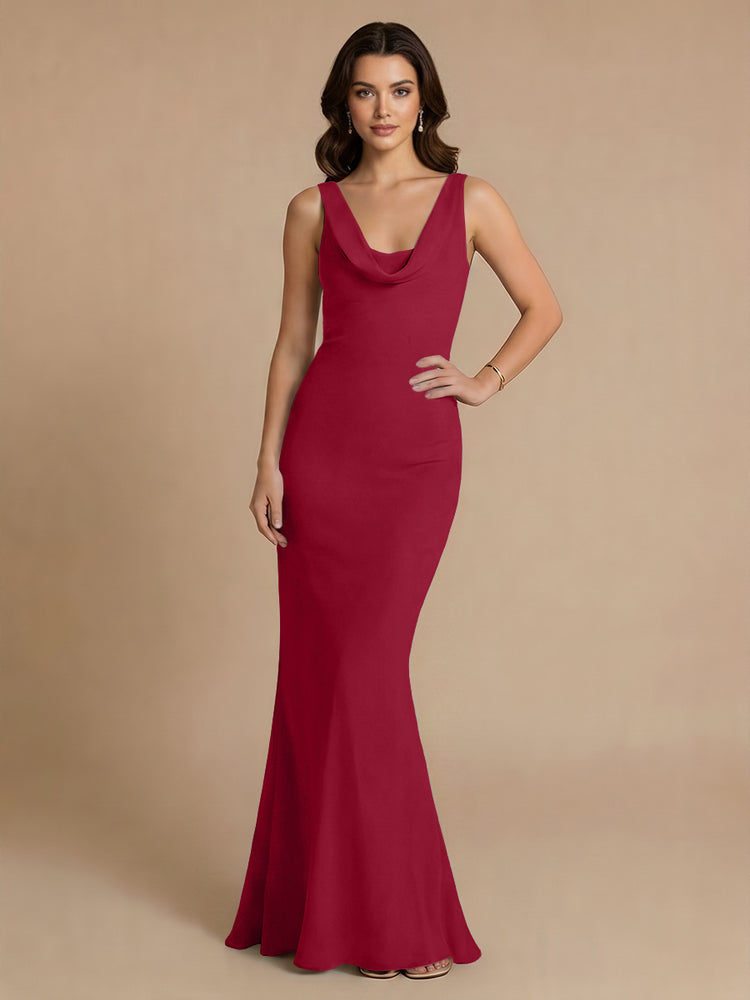Jersey Mermaid V Neck Long Bridesmaid Dresses with Pleats