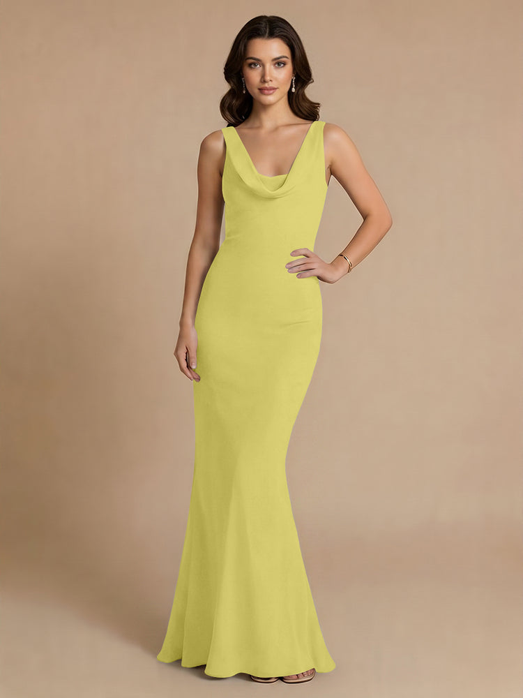 Jersey Mermaid V Neck Long Bridesmaid Dresses with Pleats