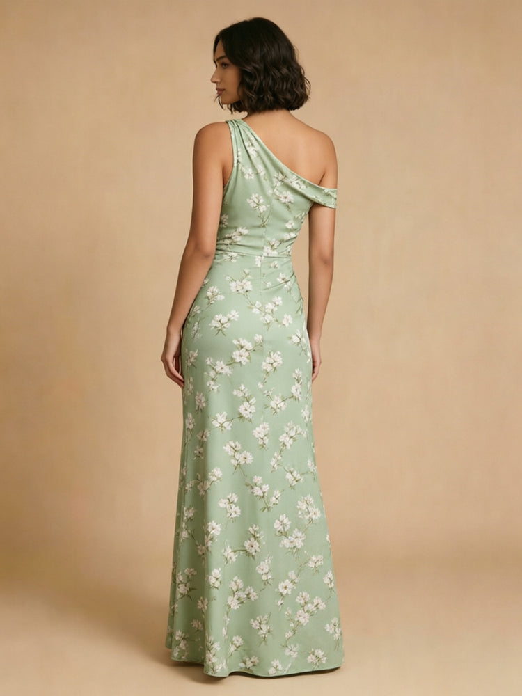 Floral Mermaid Off the Shoulder Long Bridesmaid Dresses with Slit