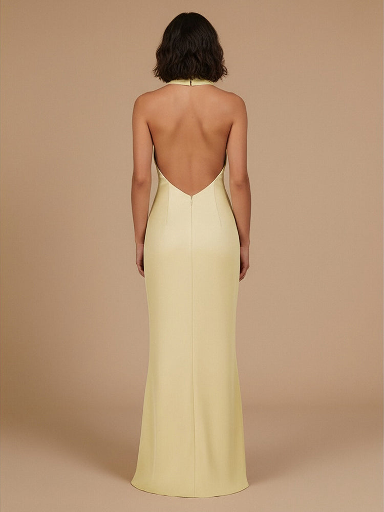 Satin Mermaid Halter Floor Length Simple Bridesmaid Dresses