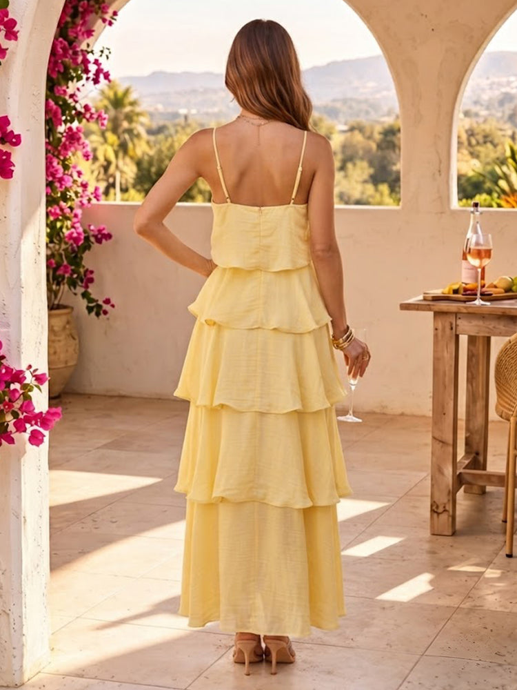 Satin A-Line Spaghetti Straps Long Bridesmaid Dresses with Tiered