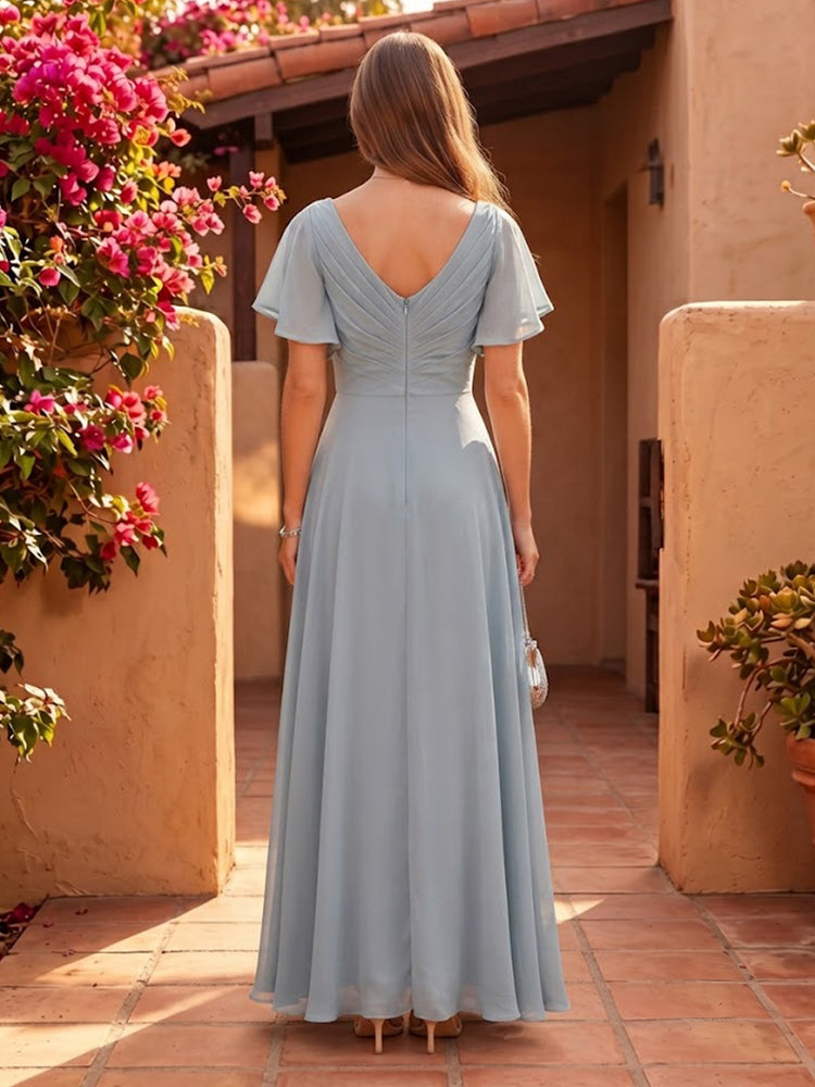 Chiffon A-Line Sweetheart Long Bridesmaid Dresses with Pleated