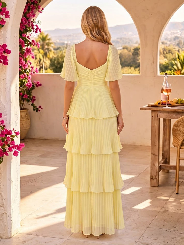 Chiffon A-Line Sweetheart Long Bridesmaid Dresses with Tiered