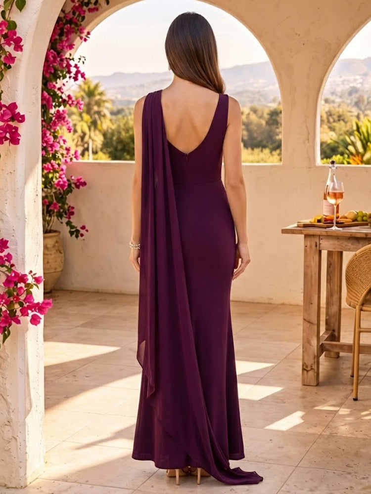 Satin Mermaid Criss Cross Long Bridesmaid Dresses with Pleated