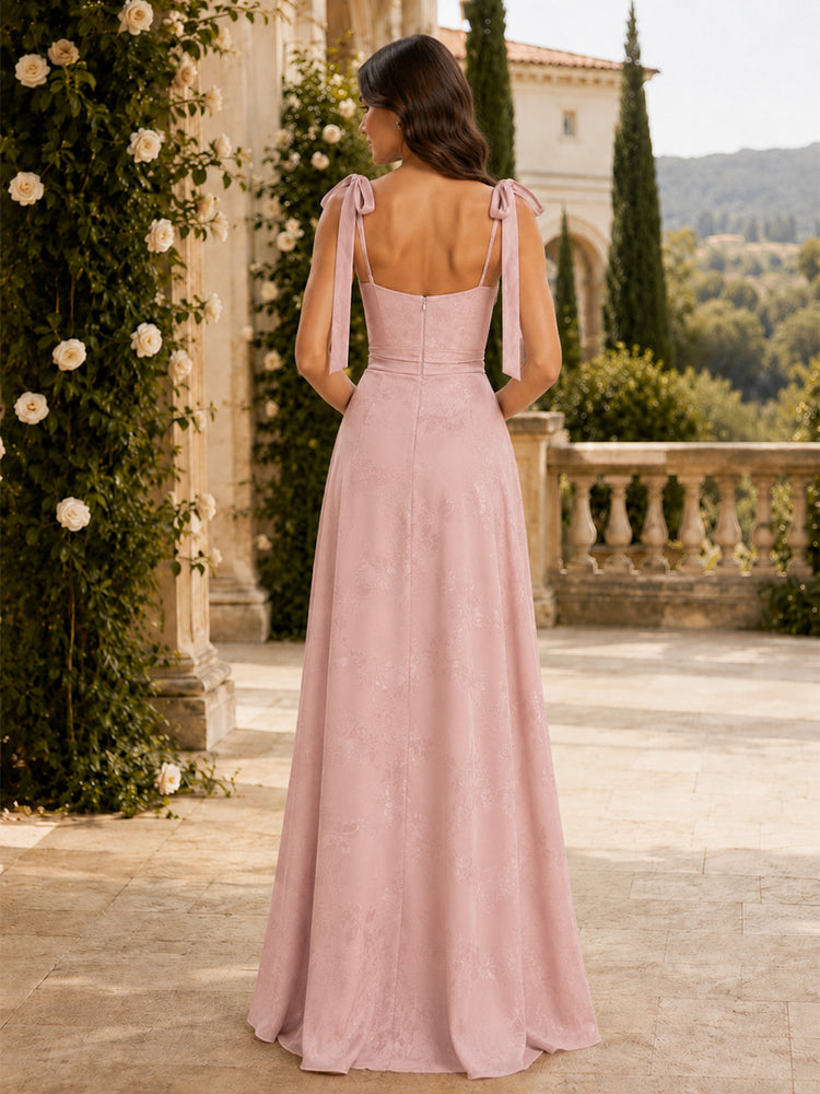 Jacquard Mermaid Spaghetti Straps Long Bridesmaid Dresses with Slit