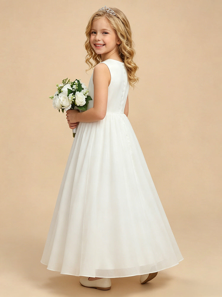 Chiffon A-Line Crew Neck Long Flower Girl Dresses with Sash