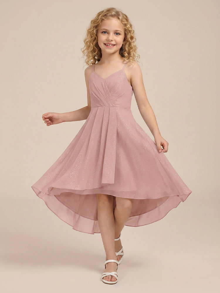 Chiffon A-Line V Neck Long Flower Girl Dresses with Pleated