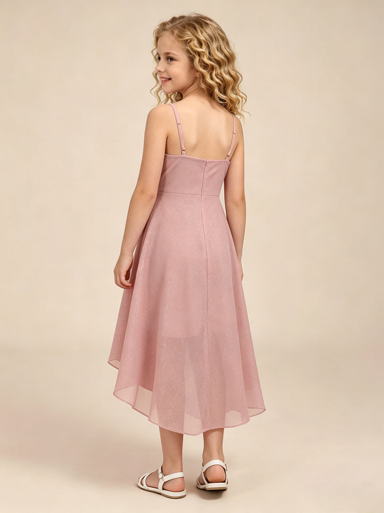 Chiffon A-Line V Neck Long Flower Girl Dresses with Pleated
