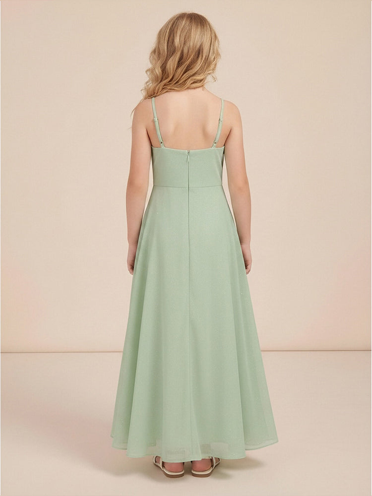Chiffon A-Line V Neck Long Flower Girl Dresses with Pleated