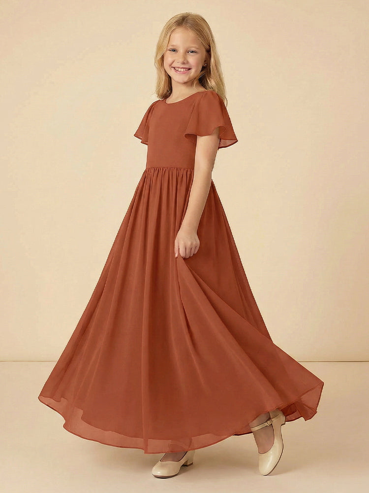 Chiffon A-Line Crew Neck Long Flower Girl Dresses with Pleated