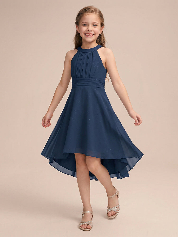 Chiffon A-Line Halter Long Flower Girl Dresses with Pleated
