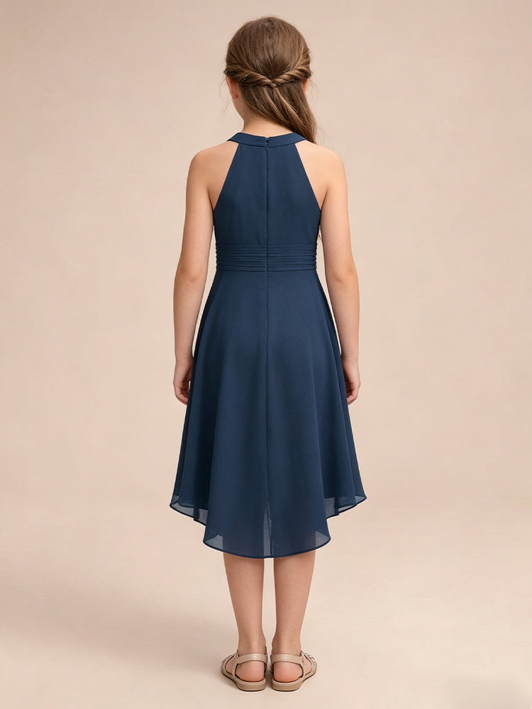 Chiffon A-Line Halter Long Flower Girl Dresses with Pleated