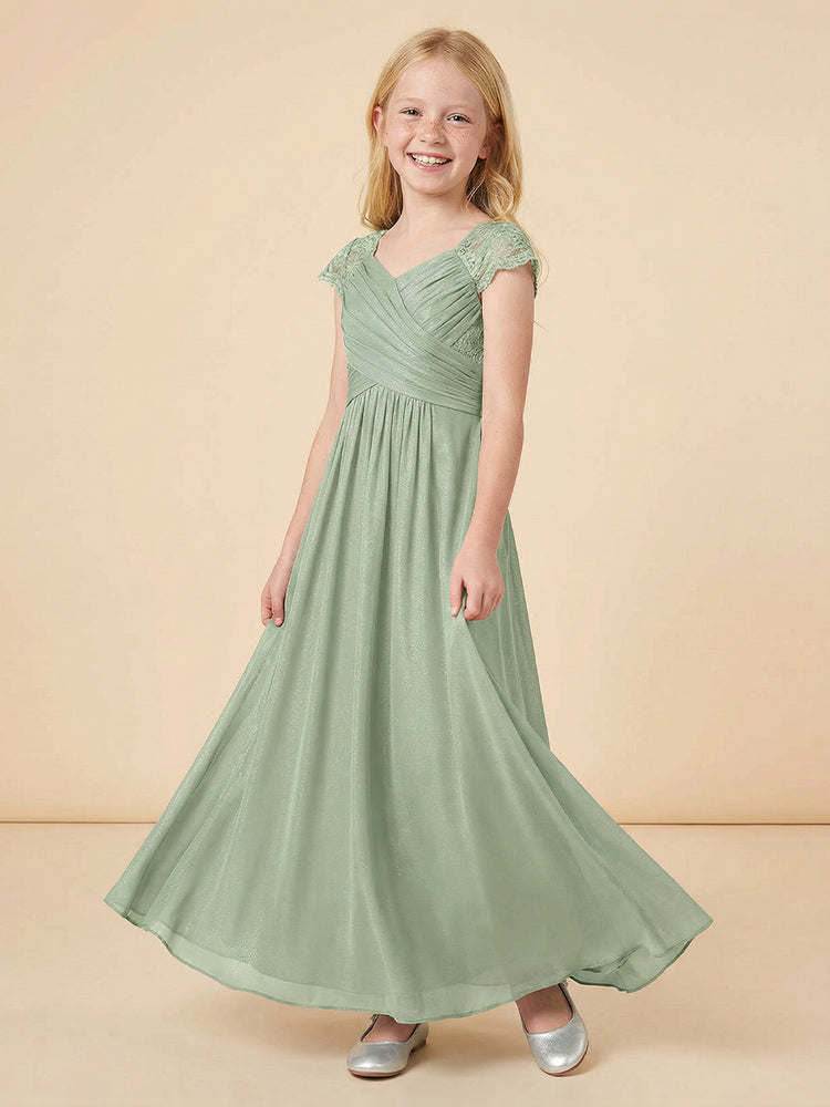 Chiffon A-Line Crew Neck Long Flower Girl Dresses with Lace Applique