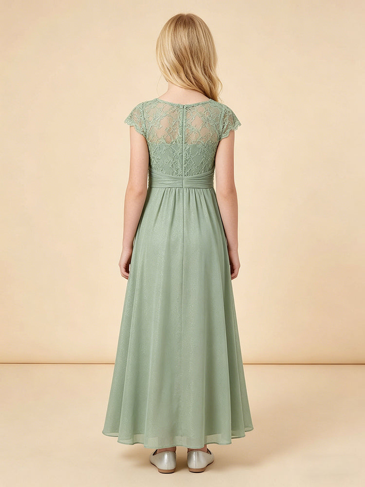 Chiffon A-Line Crew Neck Long Flower Girl Dresses with Lace Applique