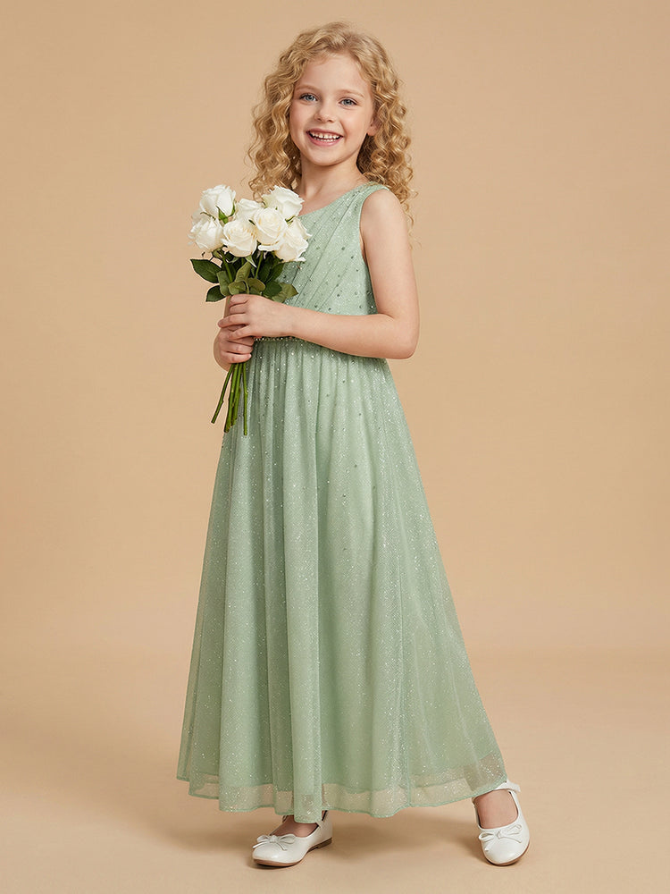 Chiffon A-Line Scoop Neck Long Flower Girl Dresses with Sequin