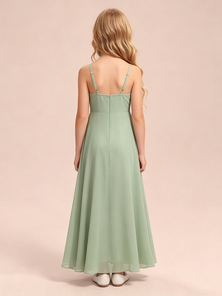 Chiffon A-Line Spaghetti Straps Long Flower Girl Dresses with Ruffles