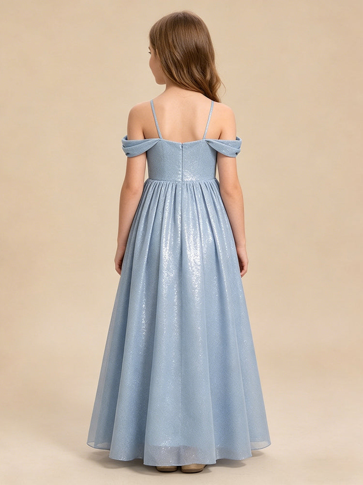 Chiffon A-Line Off the Shoulder Long Flower Girl Dresses with Pleated