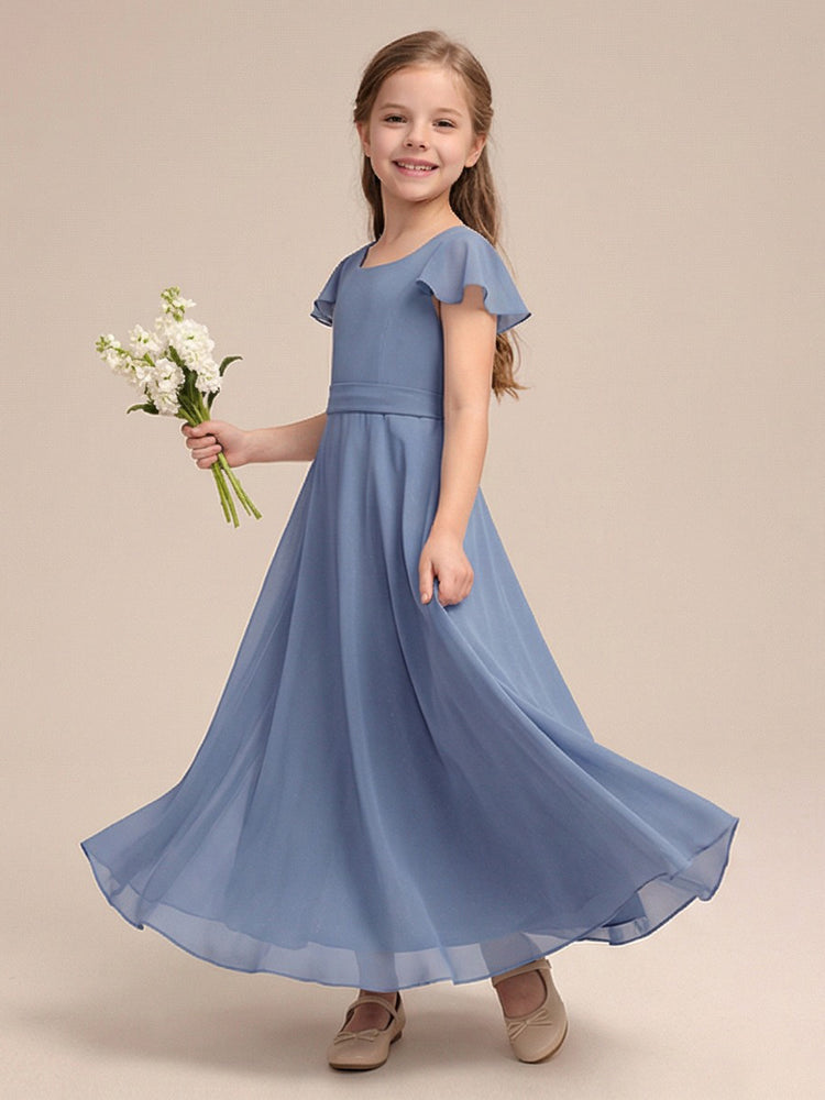 Chiffon A-Line Scoop Neck Long Flower Girl Dresses with Pleats