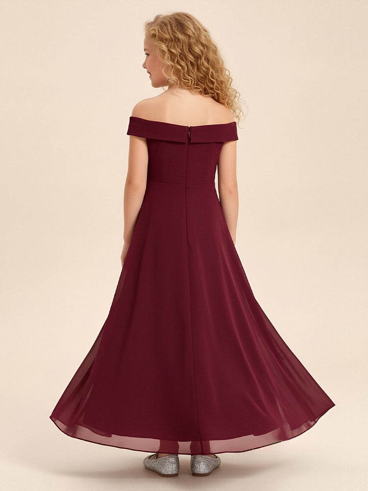 Chiffon A-Line Off the Shoulder Long Flower Girl Dresses with Pleats
