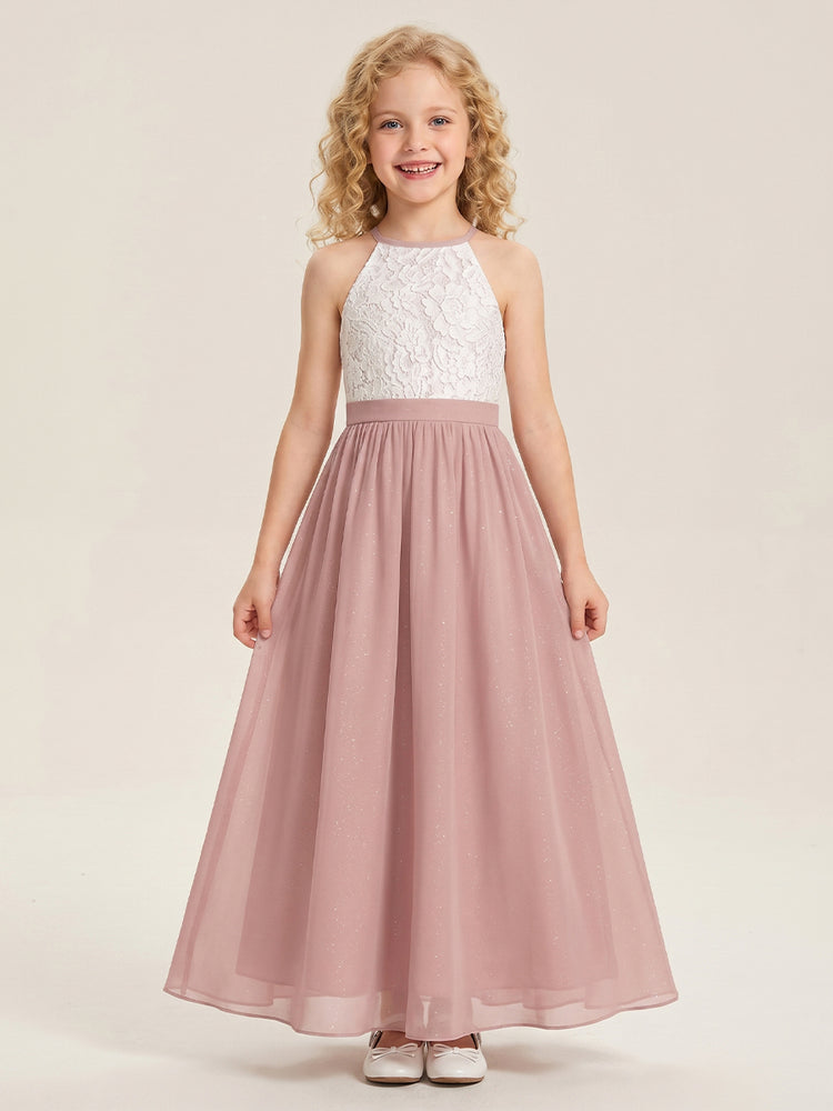 Chiffon A-Line Halter Long Flower Girl Dresses with Applique