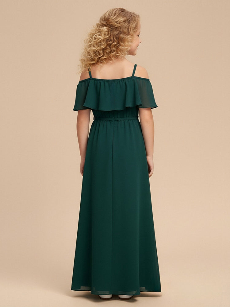 Chiffon A-Line Off the Shoulder Long Flower Girl Dresses with Ruffles
