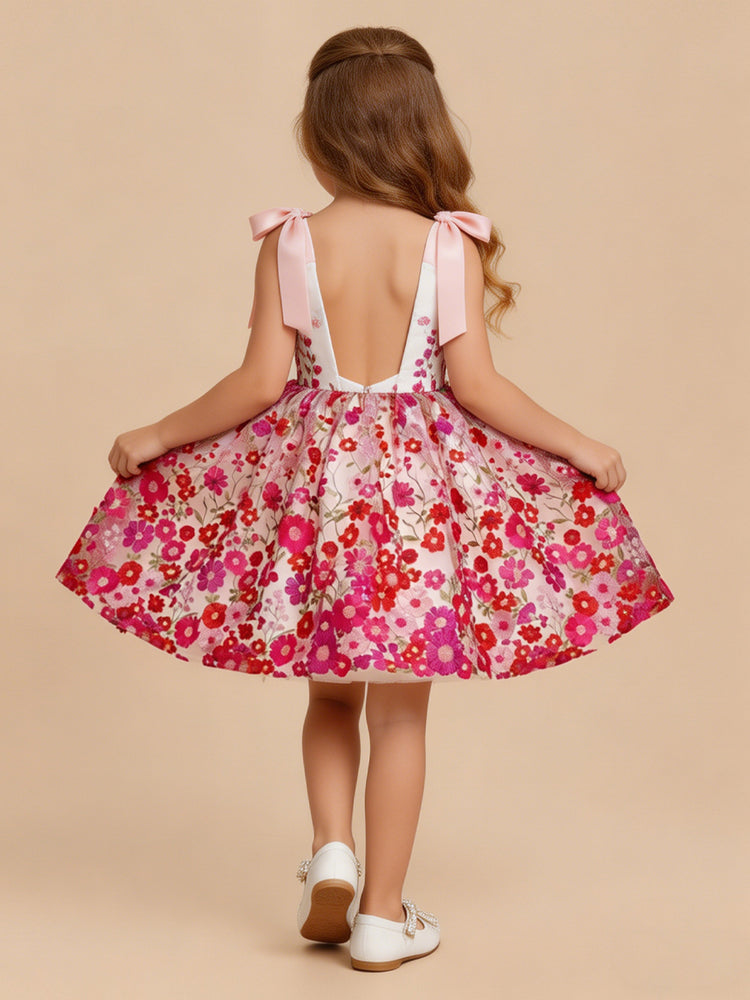 Tulle Ball Gown Square Neck Mini Flower Girl Dresses with Bow
