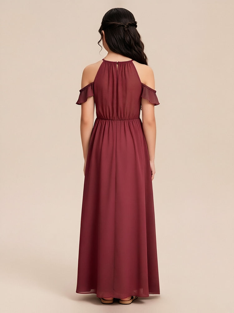 Chiffon A-Line Halter Long Flower Girl Dresses with Ruffles