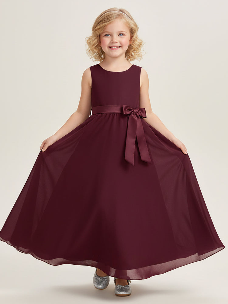 Chiffon A-Line Scoop Neck Long Flower Girl Dresses with Bow