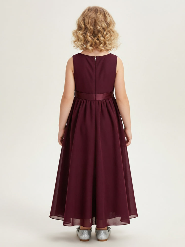 Chiffon A-Line Scoop Neck Long Flower Girl Dresses with Bow