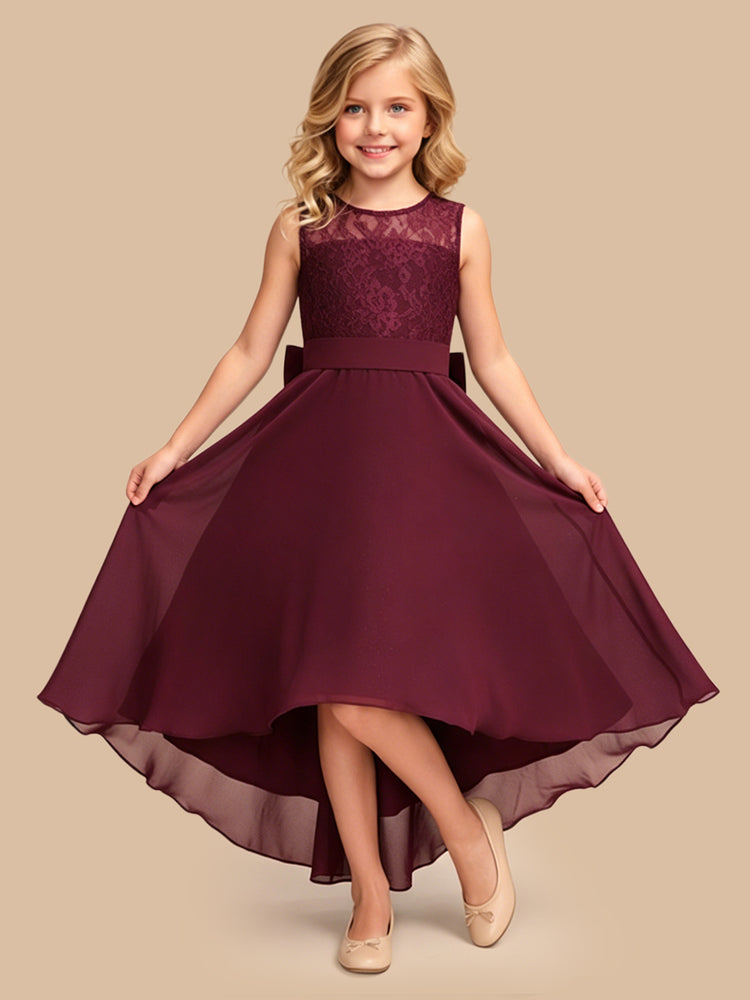 Chiffon A-Line Scoop Neck Long Flower Girl Dresses with Applique