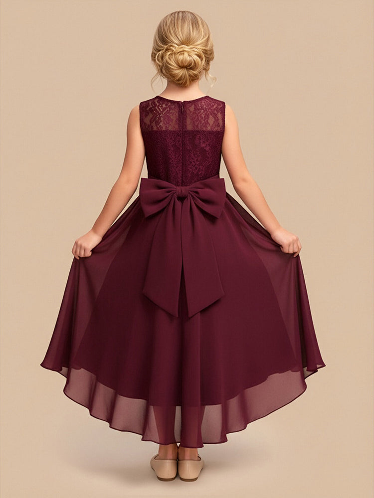 Chiffon A-Line Scoop Neck Long Flower Girl Dresses with Applique